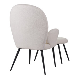 Πολυθρόνα με υποπόδιο Qarar pakoworld μπουκλέ ύφασμα σε λευκή απόχρωση με μαύρα μεταλλικά πόδια 67.5x67.5x106εκ-096-000044