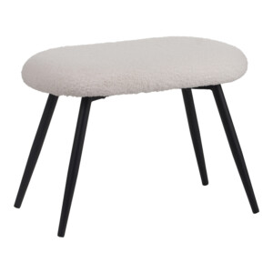 Πολυθρόνα με υποπόδιο Qarar pakoworld μπουκλέ ύφασμα σε λευκή απόχρωση με μαύρα μεταλλικά πόδια 67.5x67.5x106εκ-096-000044