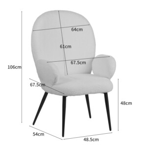 Πολυθρόνα με υποπόδιο Qarar pakoworld μπουκλέ ύφασμα σε λευκή απόχρωση με μαύρα μεταλλικά πόδια 67.5x67.5x106εκ-096-000044