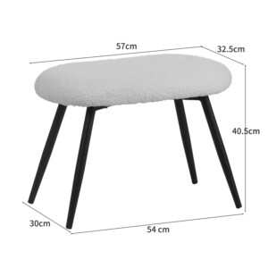 Πολυθρόνα με υποπόδιο Qarar pakoworld μπουκλέ ύφασμα σε λευκή απόχρωση με μαύρα μεταλλικά πόδια 67.5x67.5x106εκ-096-000044