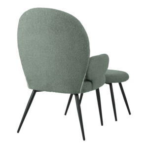 Πολυθρόνα με υποπόδιο Qarar pakoworld μπουκλέ ύφασμα σε μέντα απόχρωση με μαύρα μεταλλικά πόδια 67.5x67.5x106εκ-096-000045