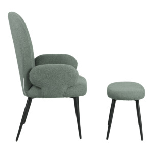 Πολυθρόνα με υποπόδιο Qarar pakoworld μπουκλέ ύφασμα σε μέντα απόχρωση με μαύρα μεταλλικά πόδια 67.5x67.5x106εκ-096-000045