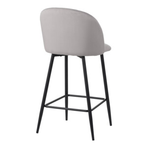 Σκαμπό μπαρ Barow pakoworld βελούδο σε ανοιχτό γκρι απόχρωση με μαύρα μεταλλικά πόδια 53x46.5x96.5-096-000049