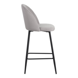 Σκαμπό μπαρ Barow pakoworld βελούδο σε ανοιχτό γκρι απόχρωση με μαύρα μεταλλικά πόδια 53x46.5x96.5-096-000049