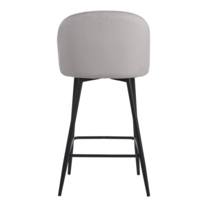 Σκαμπό μπαρ Barow pakoworld βελούδο σε ανοιχτό γκρι απόχρωση με μαύρα μεταλλικά πόδια 53x46.5x96.5-096-000049