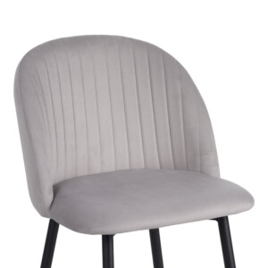 Σκαμπό μπαρ Barow pakoworld βελούδο σε ανοιχτό γκρι απόχρωση με μαύρα μεταλλικά πόδια 53x46.5x96.5-096-000049