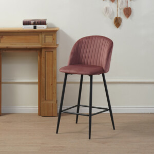 Σκαμπό μπαρ Barow pakoworld βελούδο σε σάπιο μήλο απόχρωση με μαύρα μεταλλικά πόδια 53x46.5x96.5-096-000050