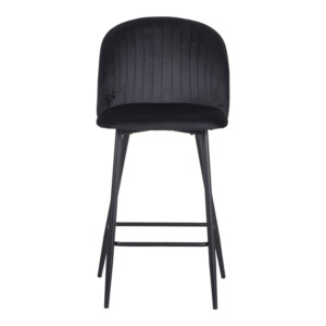 Σκαμπό μπαρ Barow pakoworld βελούδο σε μαύρη απόχρωση με μαύρα μεταλλικά πόδια 53x46.5x96.5-096-000051