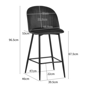 Σκαμπό μπαρ Barow pakoworld βελούδο σε μαύρη απόχρωση με μαύρα μεταλλικά πόδια 53x46.5x96.5-096-000051