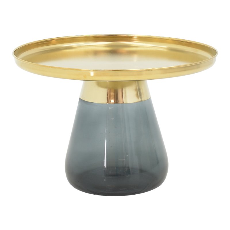 Βοηθητικό τραπέζι Kunlo Inart χρυσό χρώμιο-μαύρο γυαλί Φ60x42εκ-101-000106