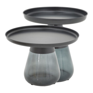 Τραπέζια σαλονιού Kunlo Inart σετ 2τεμ μαύρο μέταλλο-μαύρο γυαλί-101-000123