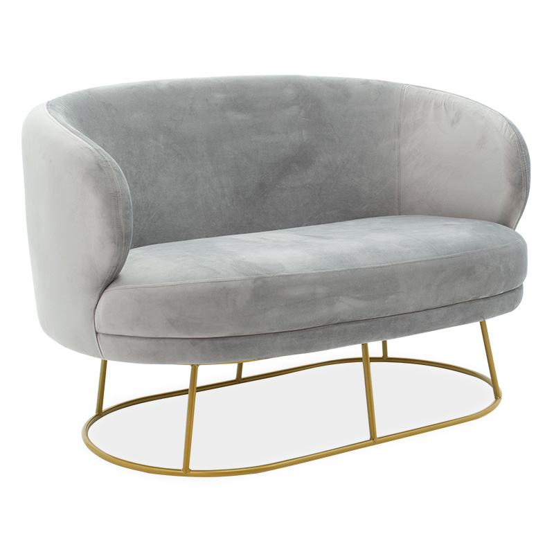 Καναπές 2θέσιος Rony pakoworld βελούδο γκρι-χρυσό 132x82x83εκ-110-000046