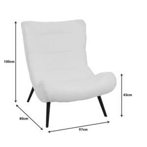 Πολυθρόνα-μπερζέρα Silla pakoworld μπουκλέ ύφασμα σε λευκή απόχρωση 97x80x100εκ-110-000079