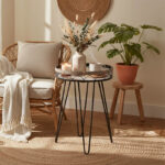 Τραπεζάκι σαλονιού Erzmo Inart φυσικό-μαύρο μέταλλο-ξύλο Φ40x56εκ-115-003181