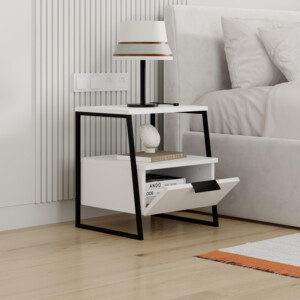 Κομοδίνο Johana pakoworld μαύρο-λευκό 45x40x50εκ-119-001234