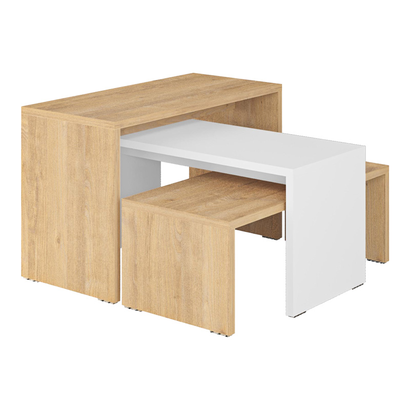 Τραπέζια σαλονιού Kantar pakoworld σετ 3τεμ σε oak-λευκή απόχρωση 65x30x39εκ-119-001243