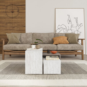 Τραπέζια σαλονιού Kantar pakoworld σετ 3τεμ σε λευκό antique - μόκα απόχρωση 65x30x39εκ-119-001244