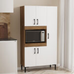 Ντουλάπα κουζίνας Defne pakoworld χρώμα λευκό-καρυδί 89x37.5x160εκ-120-000003