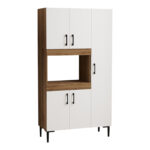 Ντουλάπα κουζίνας Defne pakoworld χρώμα λευκό-καρυδί 89x37.5x160εκ-120-000003