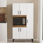 Ντουλάπα κουζίνας Defne pakoworld χρώμα λευκό-καρυδί 89x37.5x160εκ-120-000003