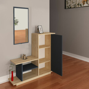 Έπιπλο εισόδου με καθρέπτη Ceel pakoworld χρώμα φυσικό-ανθρακί  80x29.5x90εκ-120-000006