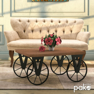 Τραπέζι σαλονιού Bike pakoworld χρώμα μαύρο-καρυδί 85x55x41εκ-120-000049