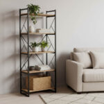 Βιβλιοθήκη Baker pakoworld καρυδί-μαύρο 66x34x180εκ-120-000330