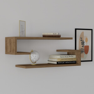 Ραφιέρα τοίχου Eldo pakoworld σετ 2τεμ μελαμίνη σε καρυδί απόχρωση 60x19.6x15εκ-120-000459