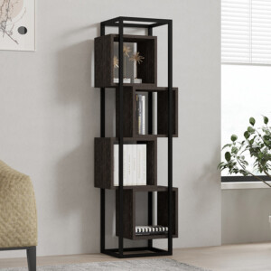 Βιβλιοθήκη Gridur pakoworld σε σκούρο καρυδί απόχρωση 44x29x140εκ-120-000523