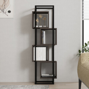 Βιβλιοθήκη Gridur pakoworld σε σκούρο καρυδί απόχρωση 44x29x140εκ-120-000523