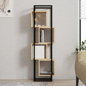 Βιβλιοθήκη Gridur pakoworld σε oak απόχρωση με μαύρο μεταλλικό σκελετό 44x29x140εκ-120-000524