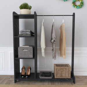 Έπιπλο εισόδου Renesme pakoworld σε μαύρο με όψη μαρμάρου 106x45x128εκ-120-000608