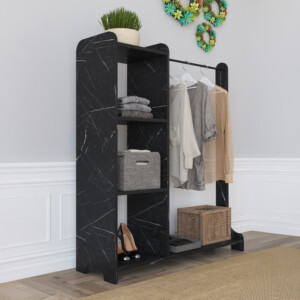 Έπιπλο εισόδου Renesme pakoworld σε μαύρο με όψη μαρμάρου 106x45x128εκ-120-000608