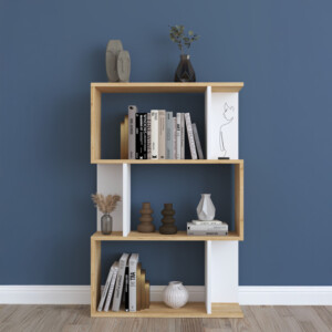 Βιβλιοθήκη Kadu pakoworld σε oak-λευκή απόχρωση  72x22x108εκ-120-000613