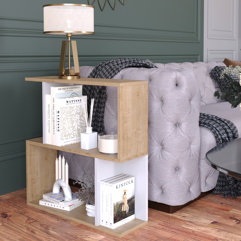 Βιβλιοθήκη-Ραφιέρα δαπέδου Kadu pakoworld σε oak-λευκό απόχρωση 72x22x71εκ-120-000616 Βιβλιοθήκη-Ραφιέρα δαπέδου Kadu pakoworld σε oak-λευκό απόχρωση 72x22x71εκ-120-000616