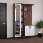 Έπιπλο εισόδου Melena pakoworld με καθρέπτη-κρεμάστρα λευκό-καρυδί 120x37.5x199εκ-120-000626