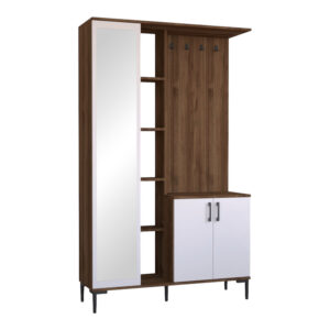 Έπιπλο εισόδου Melena pakoworld με καθρέπτη-κρεμάστρα λευκό-καρυδί 120x37.5x199εκ-120-000626