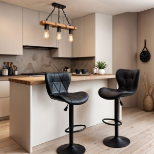 Σκαμπό μπαρ Coozy pakoworld πτυσσόμενο μεταλλικό μαύρο ματ με pu χρώμα μαύρο-127-000089