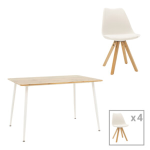 Τραπεζαρία Cuba-Caron pakoworld σετ 5τεμ sonoma-λευκό 120x80x75εκ-127-000192