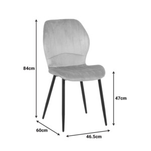 Καρέκλα Jelour pakoworld βελούδο σε γκρι απόχρωση-πόδια μαύρα μεταλλικά 46.5x60x84εκ-128-000053