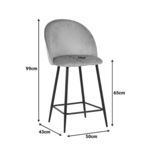 Σκαμπό μπαρ μεσαίου ύψους Perch pakoworld βελούδο σε μαύρη απόχρωση με μαύρα μεταλλικά πόδια 50x43x99εκ-128-000072