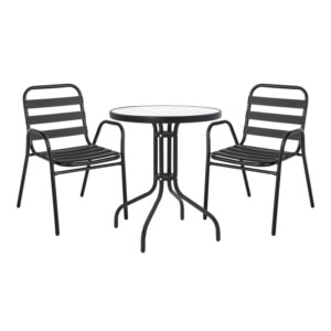 Τραπεζαρία Watson-Sussie pakoworld σετ 3τεμ μέταλλο μαύρο-γυαλί Φ60x70εκ-130-000118