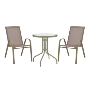 Τραπεζαρία Calan-Watson pakoworld σετ 3τεμ μέταλλο σαμπανιζέ-γυαλί Φ60x70εκ-130-000122