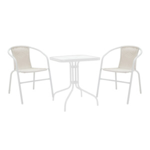 Τραπεζαρία Watson-Obbi pakoworld σετ 3τεμ μέταλλο λευκό- γυαλί 70x70x70εκ-130-000125