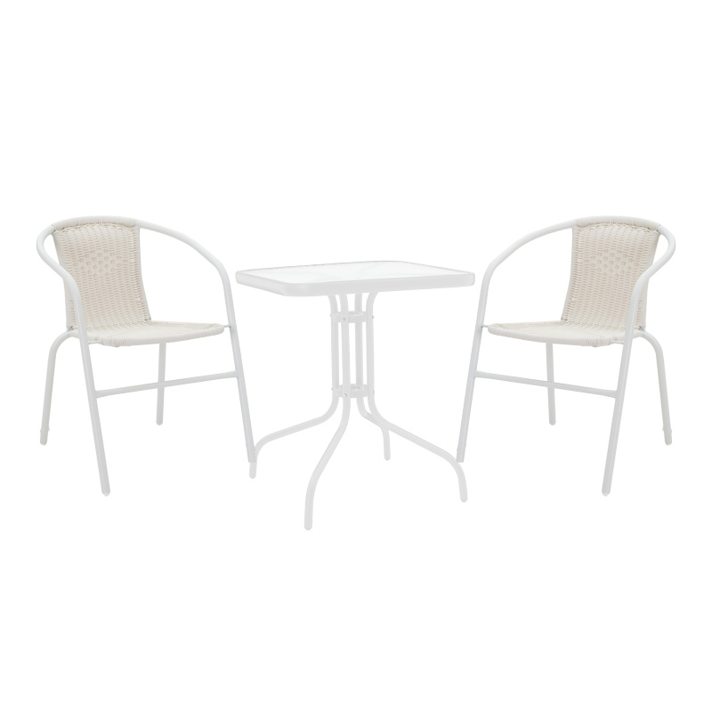 Τραπεζαρία Watson-Obbi pakoworld σετ 3τεμ μέταλλο λευκό- γυαλί 70x70x70εκ-130-000125