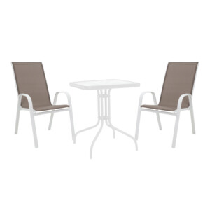 Τραπεζαρία Watson-Calan pakoworld σετ 3τεμ μέταλλο λευκό- γυαλί 70x70x70εκ-130-000126