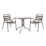 Τραπεζαρία Watson-Sussie pakoworld σετ 3τεμ μέταλλο καφέ-γυαλί 70x70x70εκ-130-000128