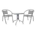 Τραπεζαρία Watson-Tade pakoworld 3τεμ μέταλλο ανθρακί-γυαλί 70x70x70εκ-130-000134