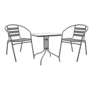 Τραπεζαρία Watson-Tade pakoworld 3τεμ μέταλλο ανθρακί-γυαλί 70x70x70εκ-130-000134