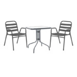 Τραπεζαρία Watson-Sussie pakoworld 3τεμ μέταλλο ανθρακί-γυαλί 70x70x70εκ-130-000135